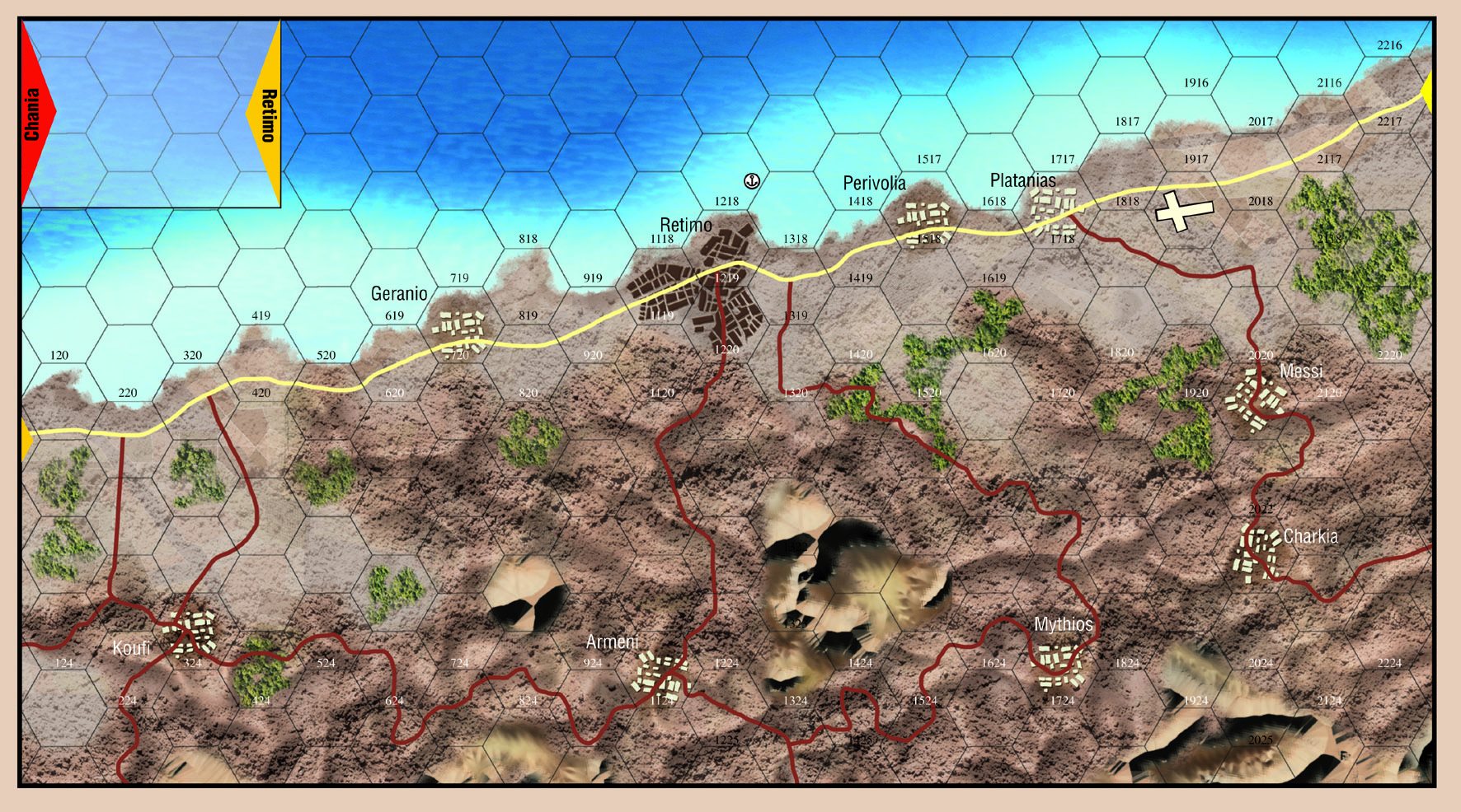 Mapa Krety z planszowej gry wojennej Fallshirm 1940