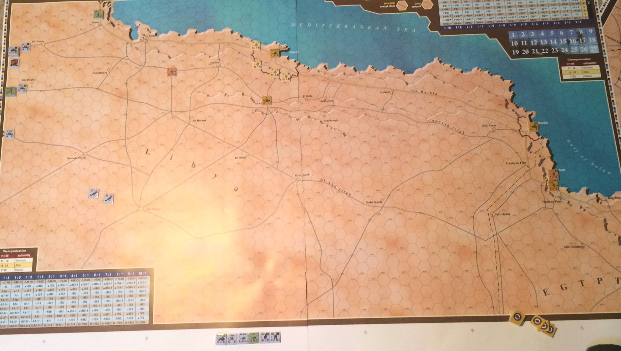 Mapa do Wojennej gry planszowej Desert Rats 1945