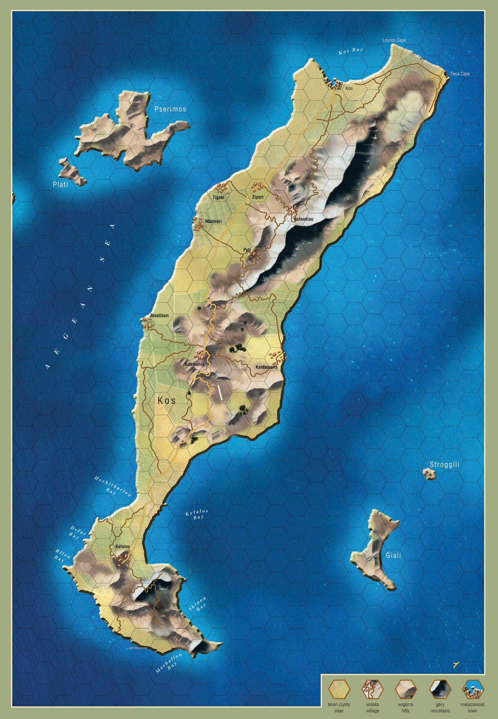 Mapa wyspy Kos z gry planszowej Falshirm 1939-45