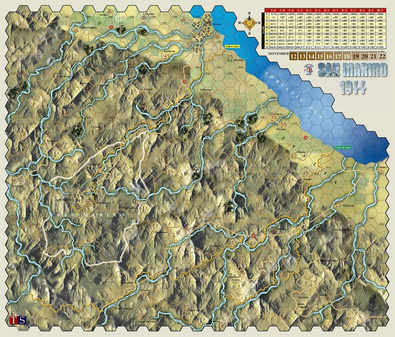 Mapa do strategicznej gry planszowej San Marino 1944